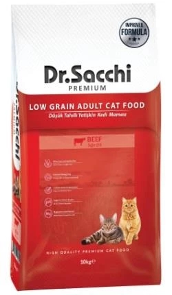 Dr. Sacchi Premium Düşük Tahıllı Sığır Etli Yetişkin Kedi Maması 10 Kg