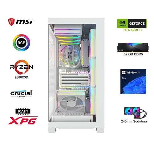 E.POWER RYZEN 7 9800X3D 32G DDR5 1TB M.2 RTX4060Ti B650 WIFI 750W 240M